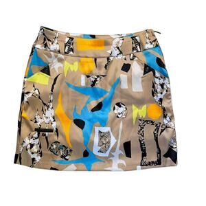 Jamie Sadock Size 8 Tan Abstract Print Pockets Side Zip Golf Skort